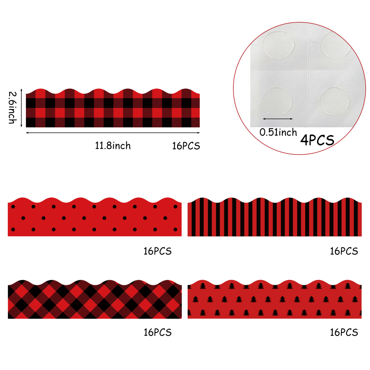 BeYumi 80Pcs Christmas Red and Black Plaid Bulletin Board Borders Chri