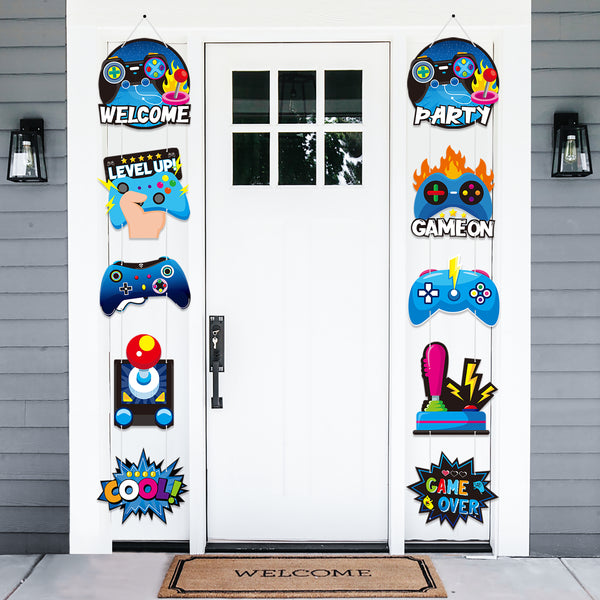 BeYumi 10pcs Video Game Party Decorations Blue，Door Sign Cutout ...