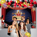 BeYumi 74 Packs Movie Night Theme Party Decorations Kit Gold Red Black Balloon Arch Garland Now Showing Photography Backdrop Banner Popcorn-Shaped Aluminum Foil Balloons Set for Oscar Awards Ceremony