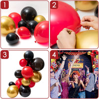 BeYumi 74 Packs Movie Night Theme Party Decorations Kit Gold Red Black Balloon Arch Garland Now Showing Photography Backdrop Banner Popcorn-Shaped Aluminum Foil Balloons Set for Oscar Awards Ceremony