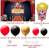 BeYumi 74 Packs Movie Night Theme Party Decorations Kit Gold Red Black Balloon Arch Garland Now Showing Photography Backdrop Banner Popcorn-Shaped Aluminum Foil Balloons Set for Oscar Awards Ceremony