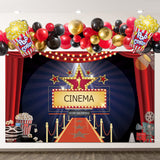 BeYumi 74 Packs Movie Night Theme Party Decorations Kit Gold Red Black Balloon Arch Garland Now Showing Photography Backdrop Banner Popcorn-Shaped Aluminum Foil Balloons Set for Oscar Awards Ceremony